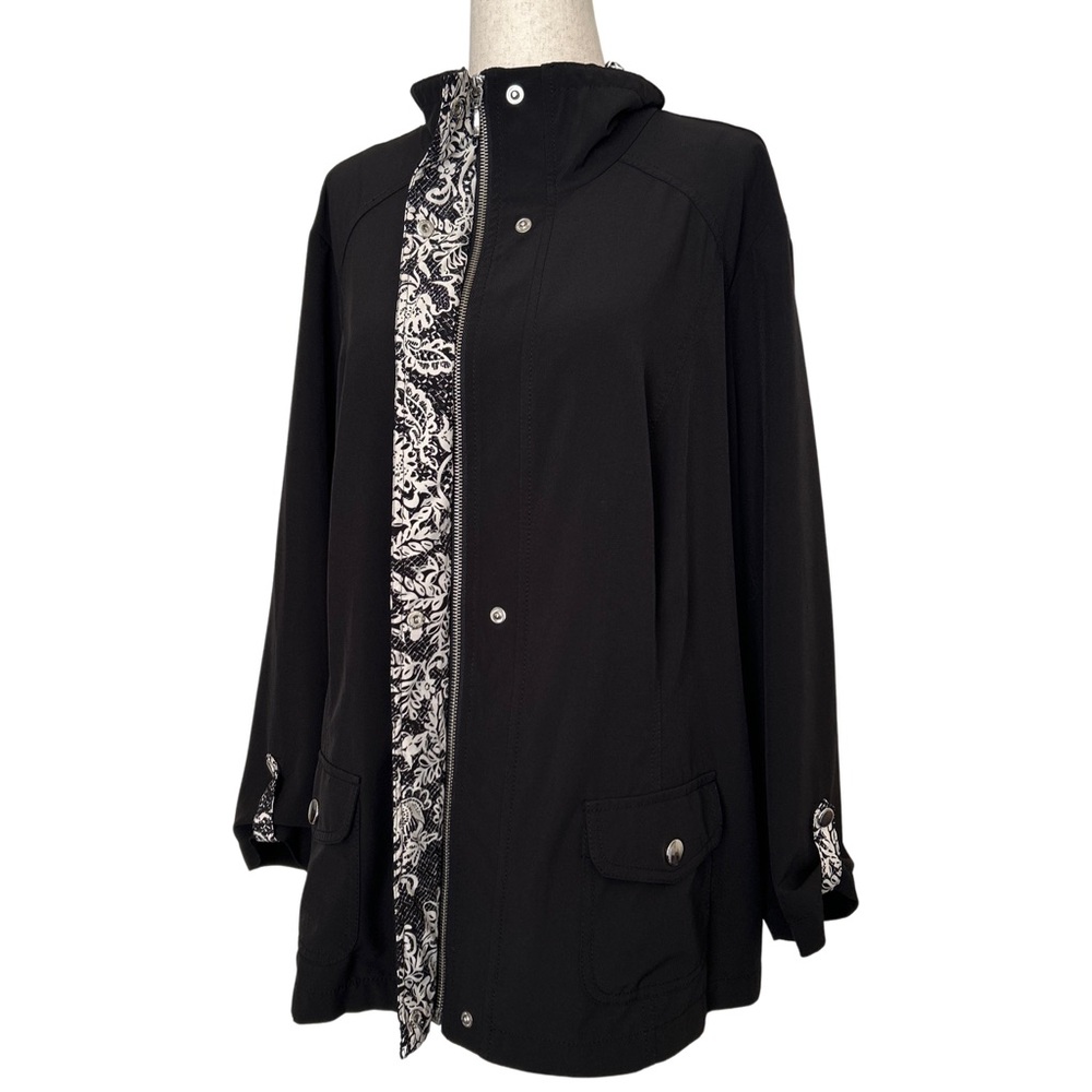 Chico’s Zenergy Zip and Snap Lightweight Jacket - 3 (XL) - Black, White, Floral